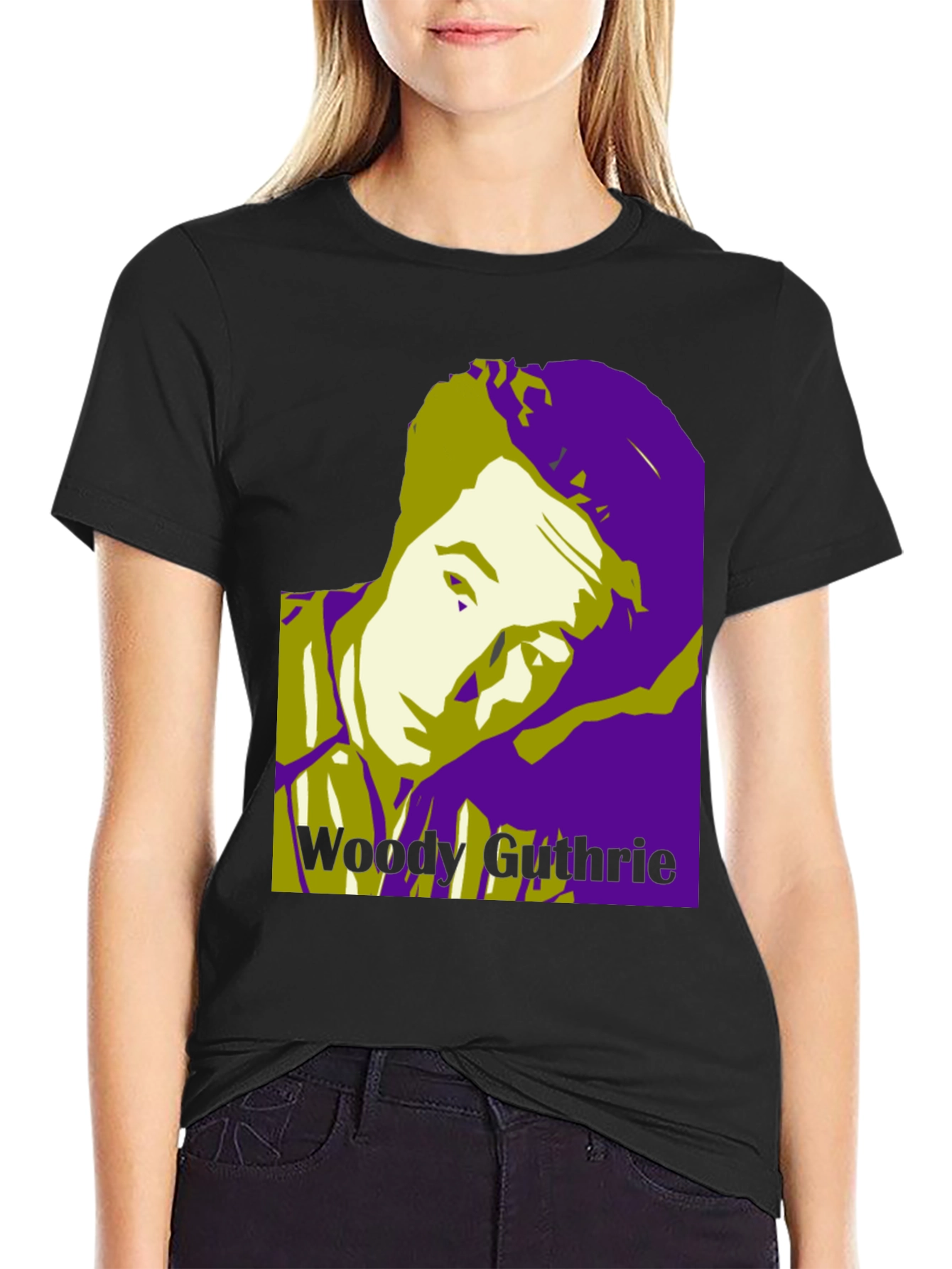 Woody Guthrie Portrait Graphic T-Shirt - Black