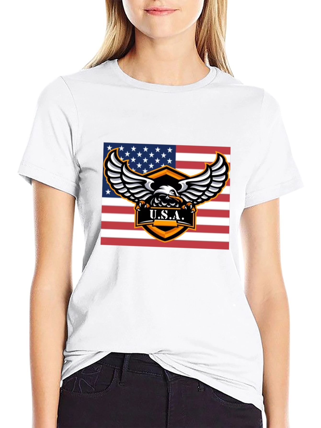 USA Eagle Graphic Print Black T-Shirt