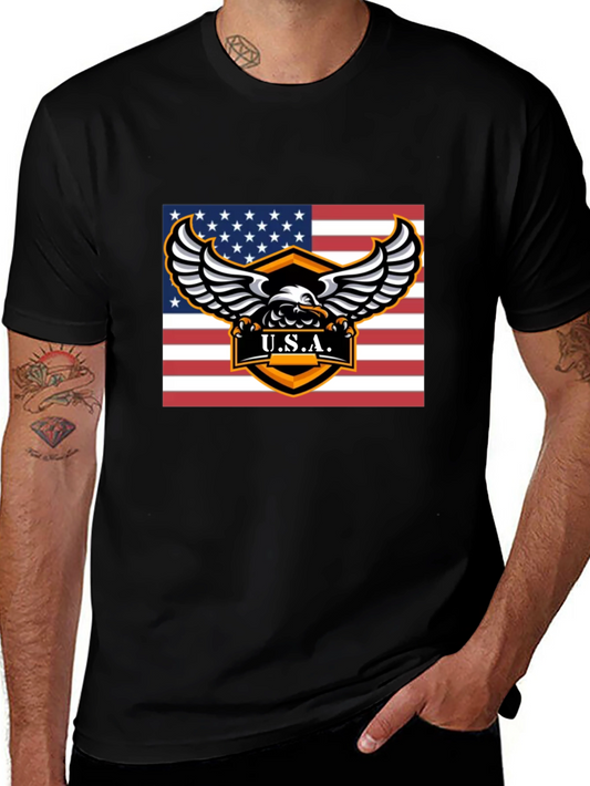 USA Eagle Graphic Print Black T-Shirt
