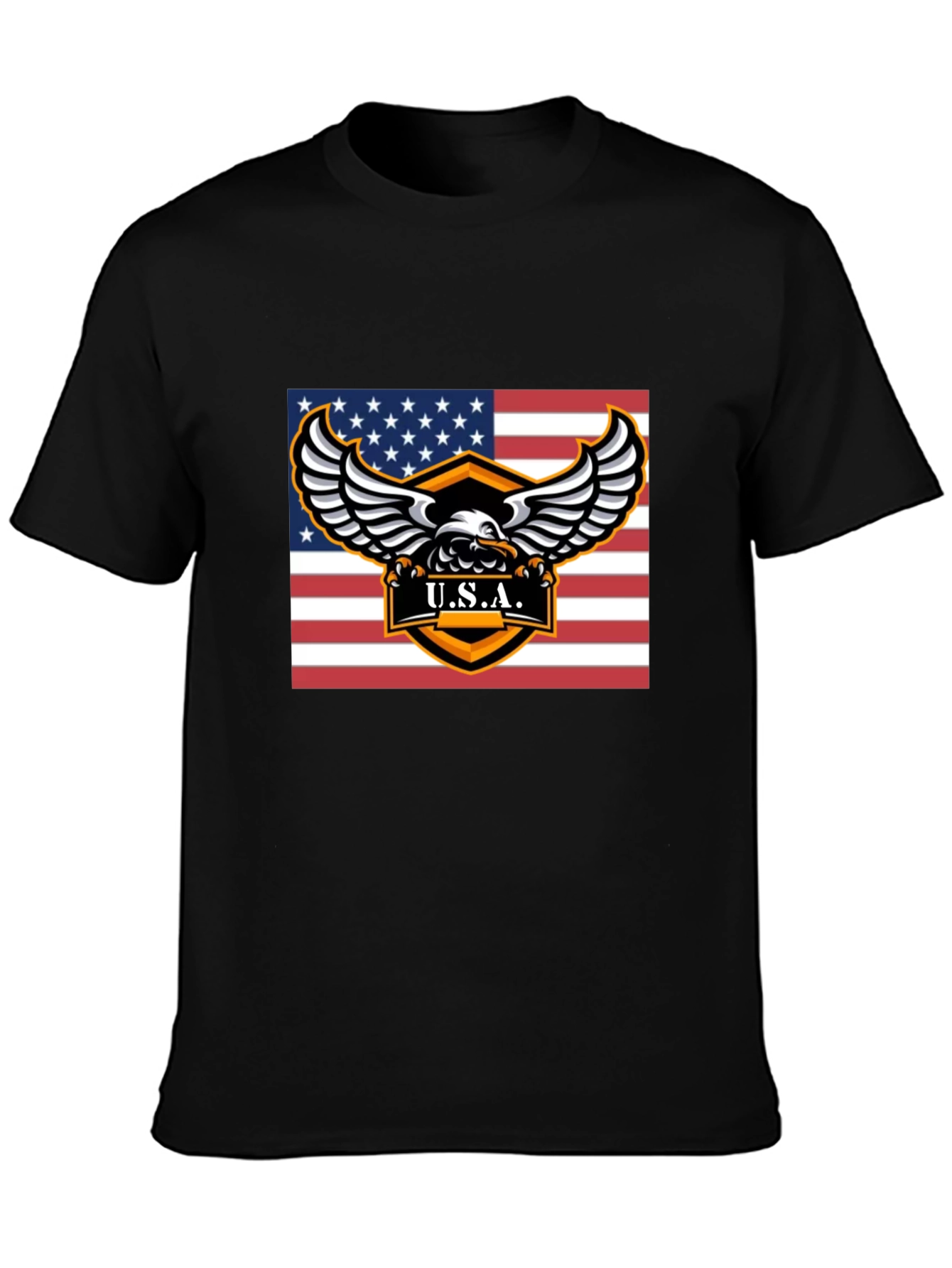 USA Eagle Graphic Print Black T-Shirt