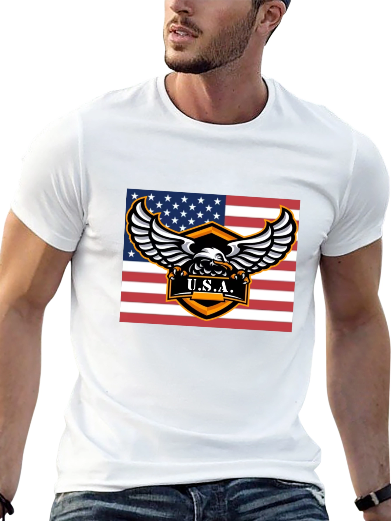 USA Eagle Graphic Print Black T-Shirt