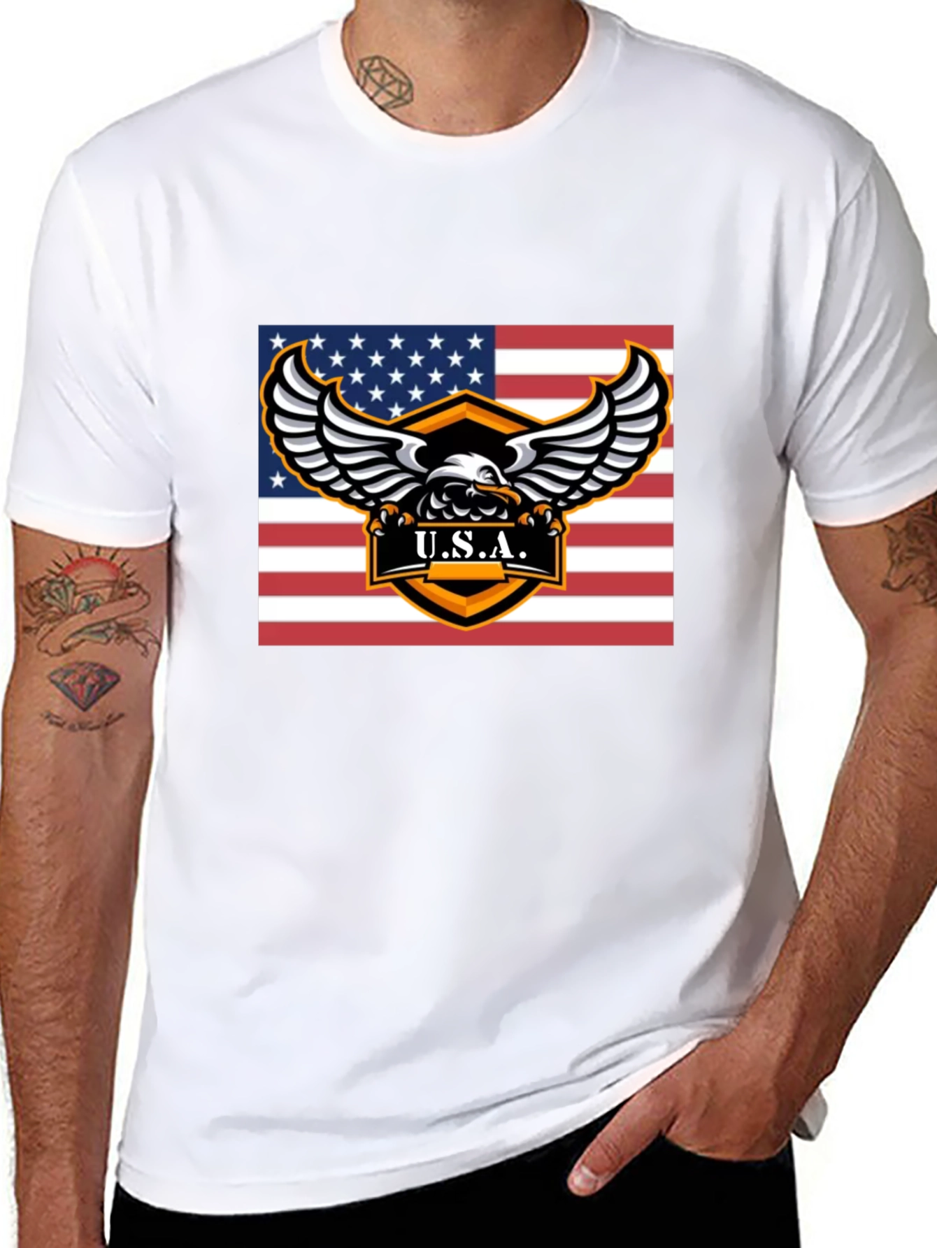 USA Eagle Graphic Print Black T-Shirt