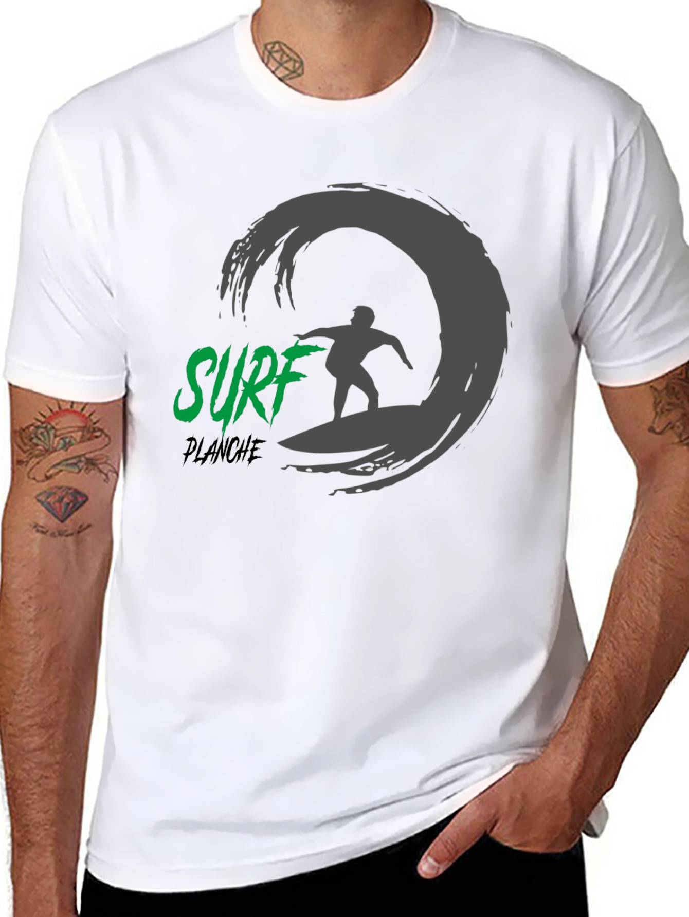 Surf Planche Black T-Shirt: Wave Rider Graphic Tee