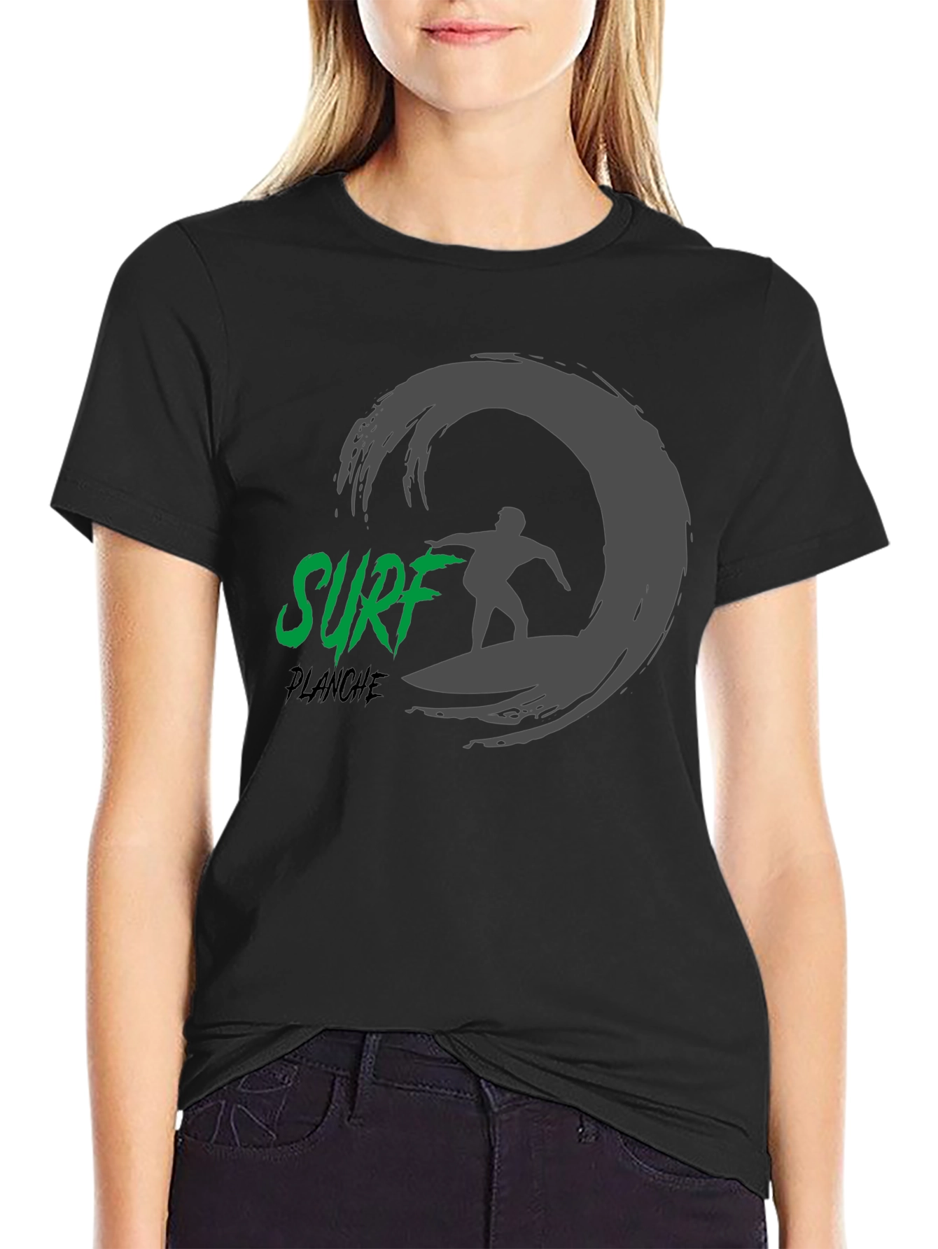 Surf Planche Black T-Shirt: Wave Rider Graphic Tee