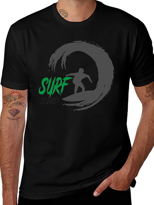 Surf Planche Black T-Shirt: Wave Rider Graphic Tee
