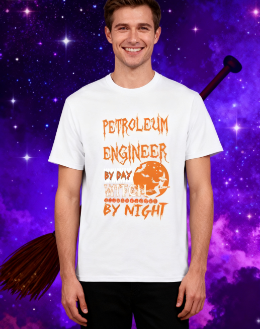 Petroleum Engineer Witch Halloween T-Shirt - 100% Cotton, Spooky Exclusive for Halloween Parties & Casual Occasions