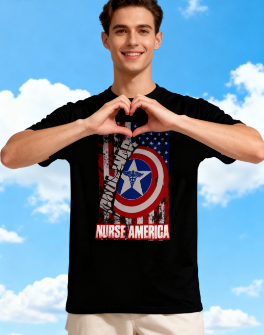T2199609 Nurse America Patriotic Shield 100% Cotton T-Shirt - Unisex Healthcare Hero Tee for Every Occasion