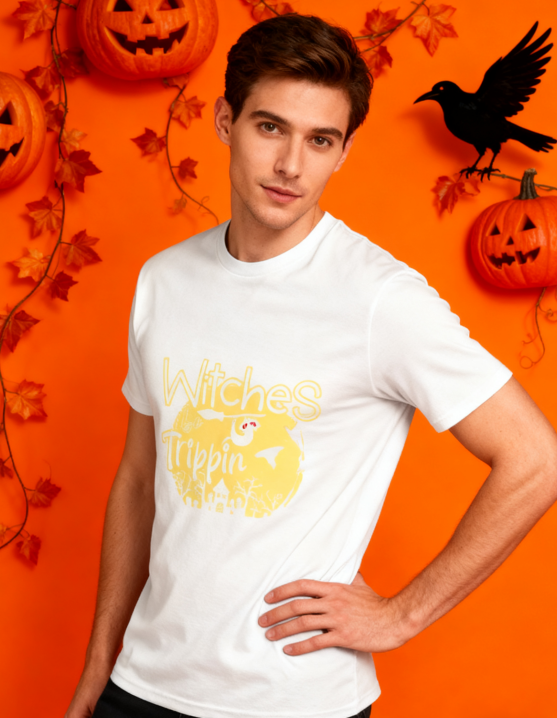 Witches Be Trippin Halloween Graphic T-Shirt - 100% Cotton, Spooky Exclusive for Halloween Parties & Casual Occasions