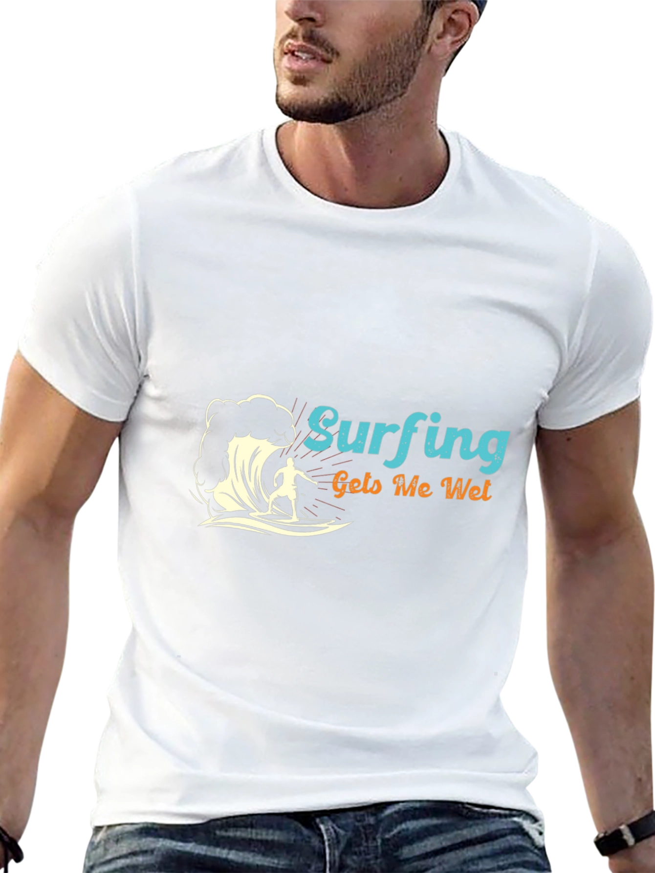 Surfing Gets Me Wet Black Tee Shirt