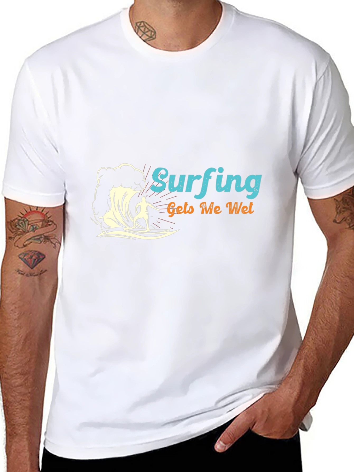 Surfing Gets Me Wet Black Tee Shirt