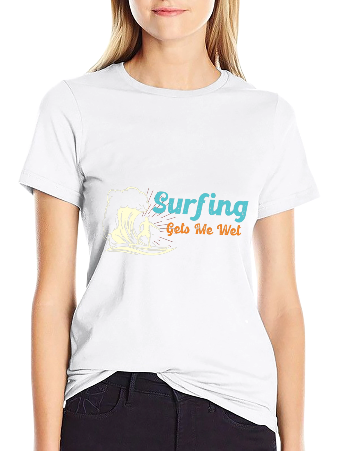 Surfing Gets Me Wet Black Tee Shirt