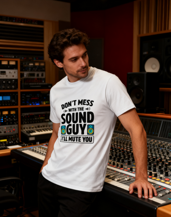 Don't Mess With The Sound Guy I'll Mute You T-Shirt - 100% Cotton, Funny Audio Enthusiast Tee for Music Events & Casual Wear