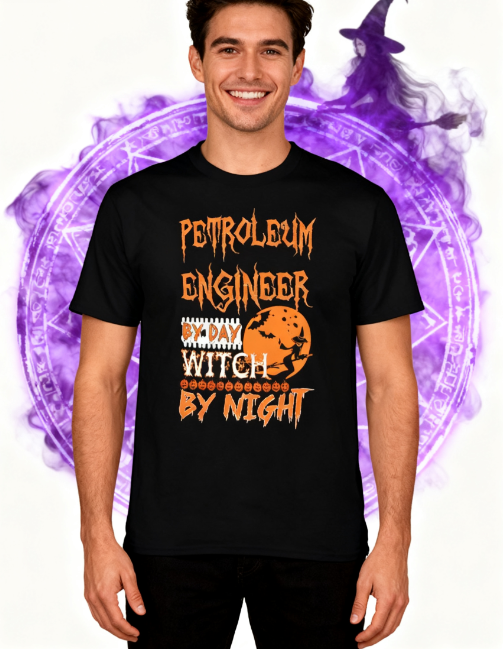 Petroleum Engineer Witch Halloween T-Shirt - 100% Cotton, Spooky Exclusive for Halloween Parties & Casual Occasions