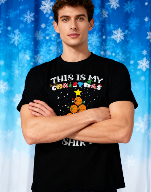 Christmas Basketball Pajama Graphic T-Shirt - 100% Cotton, Festive Exclusive for Holiday Parties & Casual Occasions