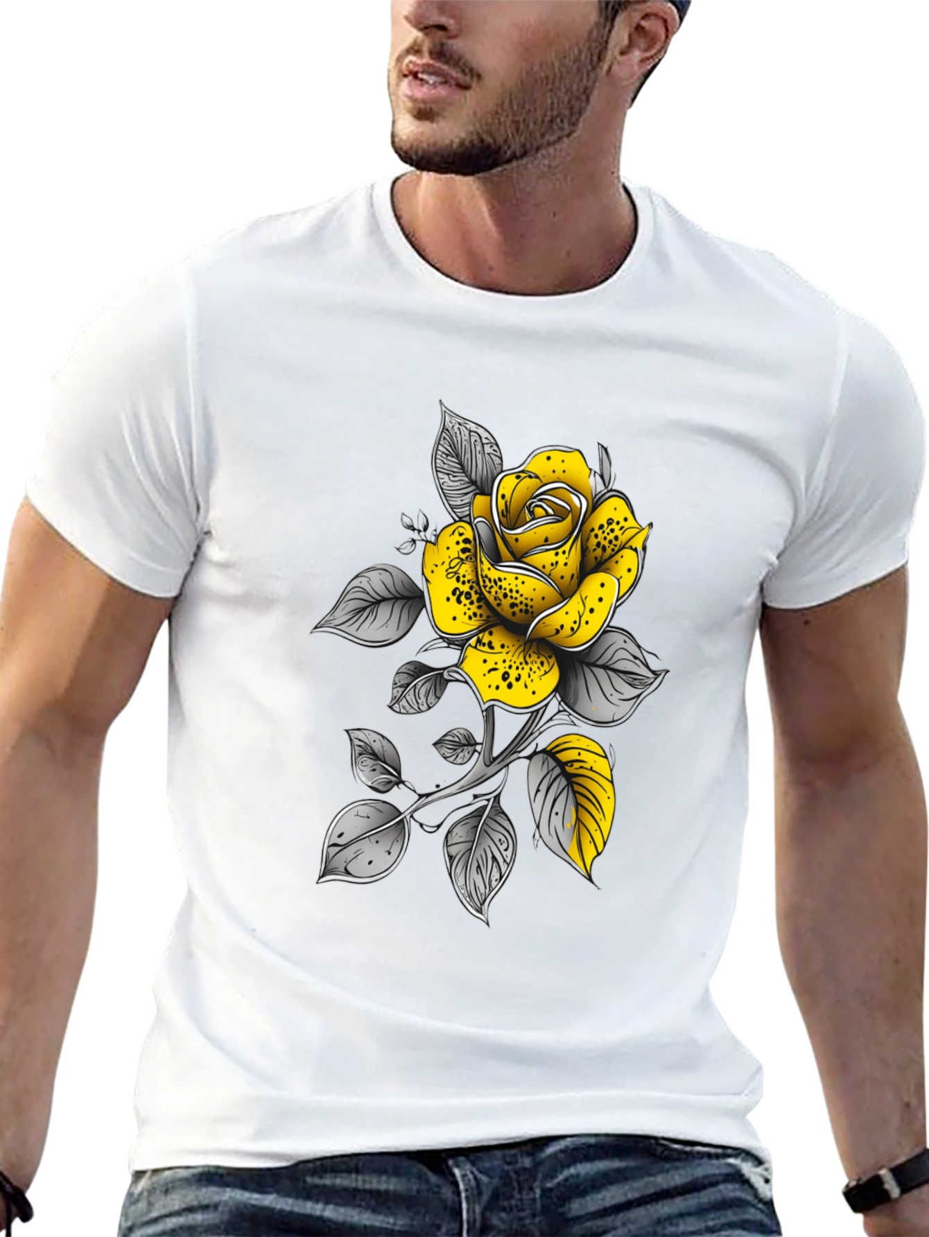 Yellow Rose Graphic Tee - Stylish Black T-Shirt