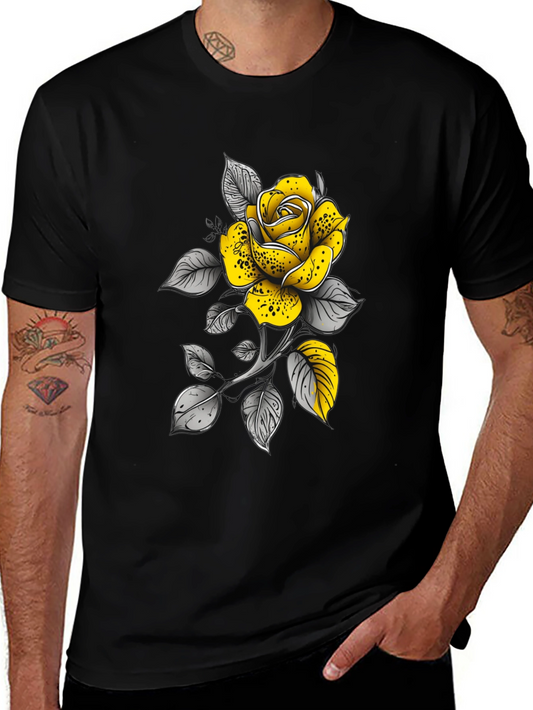 Yellow Rose Graphic Tee - Stylish Black T-Shirt