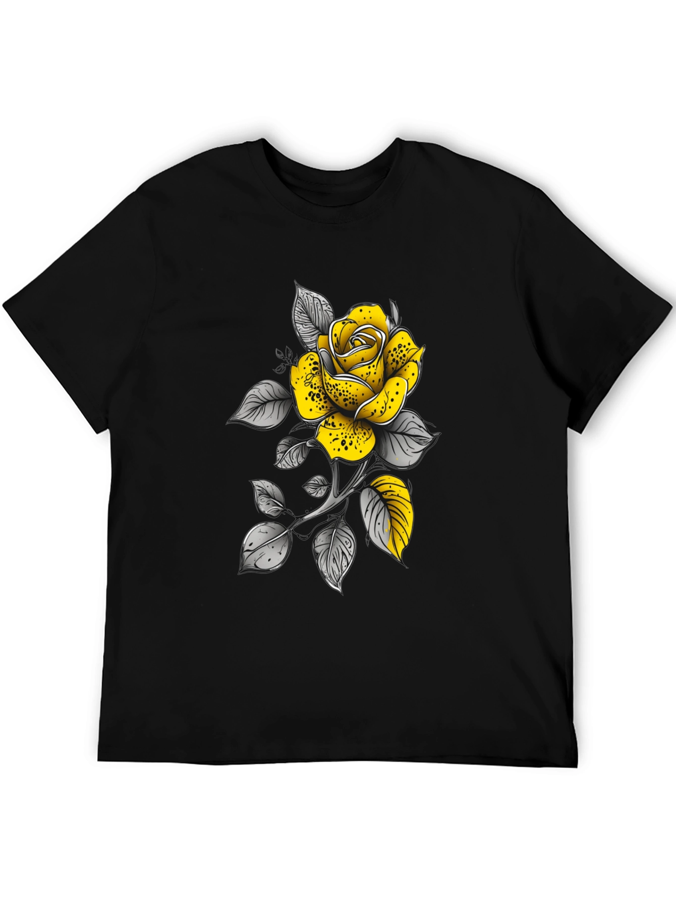 Yellow Rose Graphic Tee - Stylish Black T-Shirt