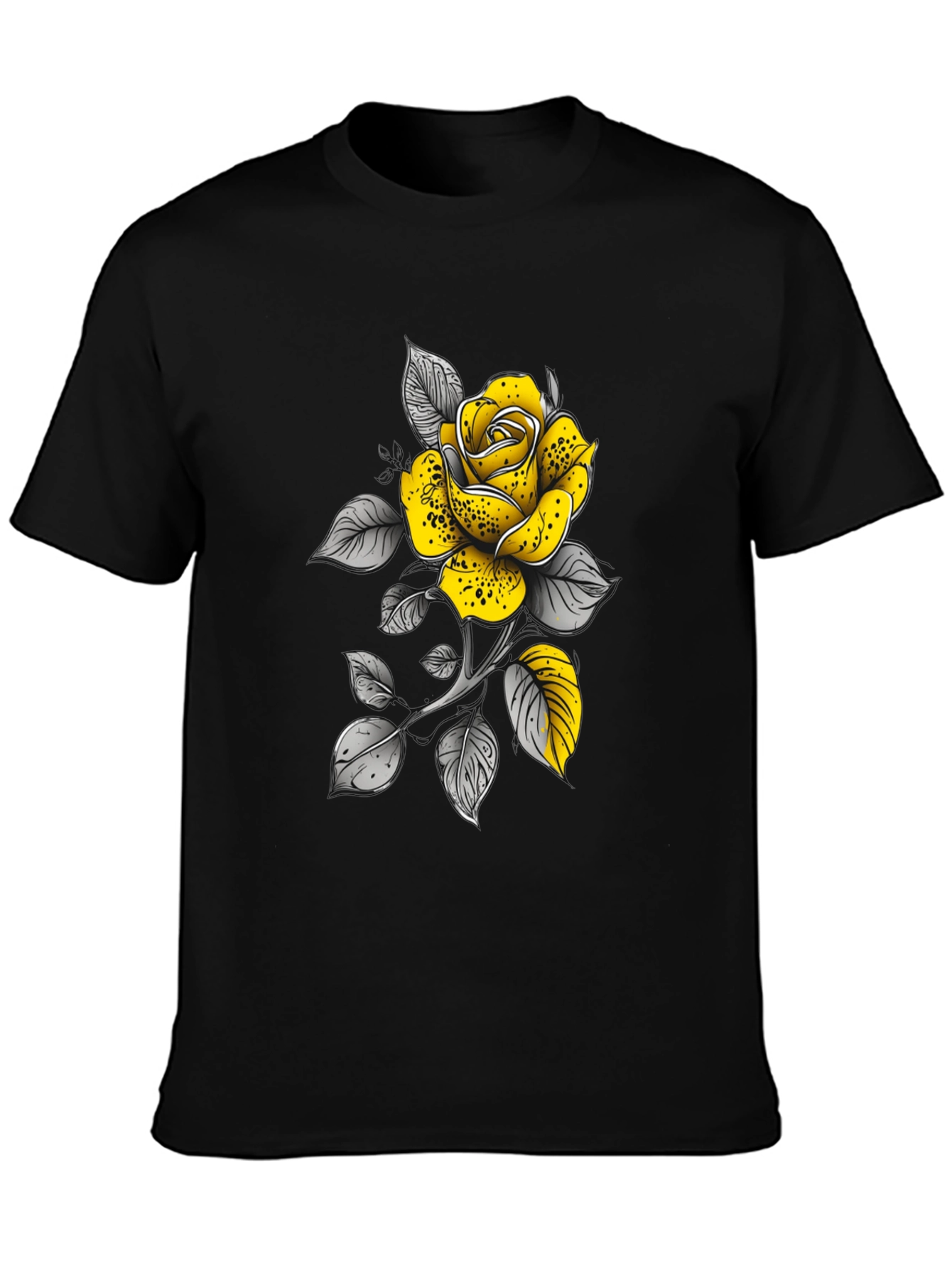 Yellow Rose Graphic Tee - Stylish Black T-Shirt