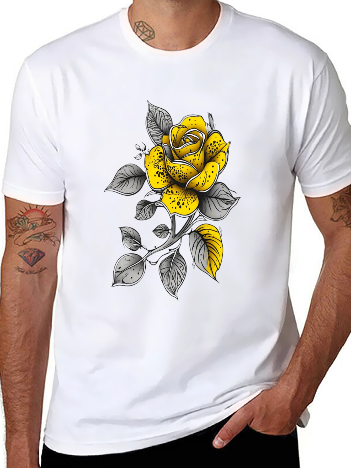 Yellow Rose Graphic Tee - Stylish Black T-Shirt