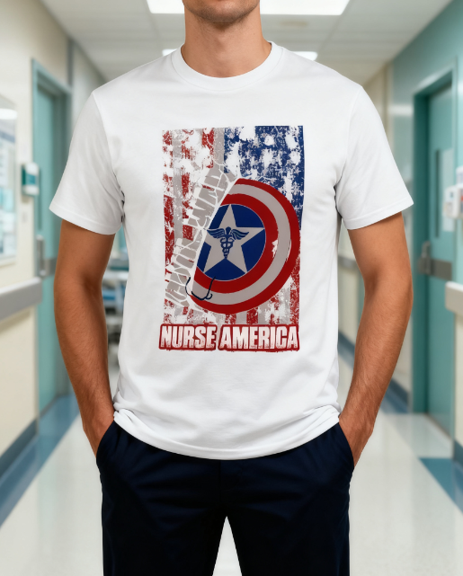 T2199609 Nurse America Patriotic Shield 100% Cotton T-Shirt - Unisex Healthcare Hero Tee for Every Occasion