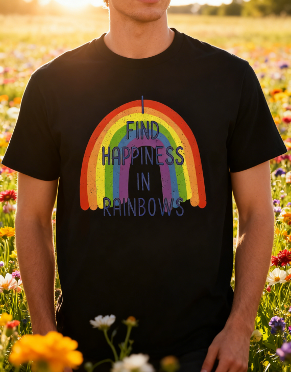 Vintage Rainbow Arch T-Shirt with Glitter Edge Design