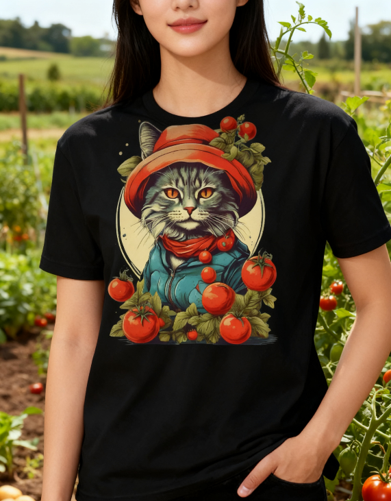 Garden Cat with Tomatoes Graphic Tee
