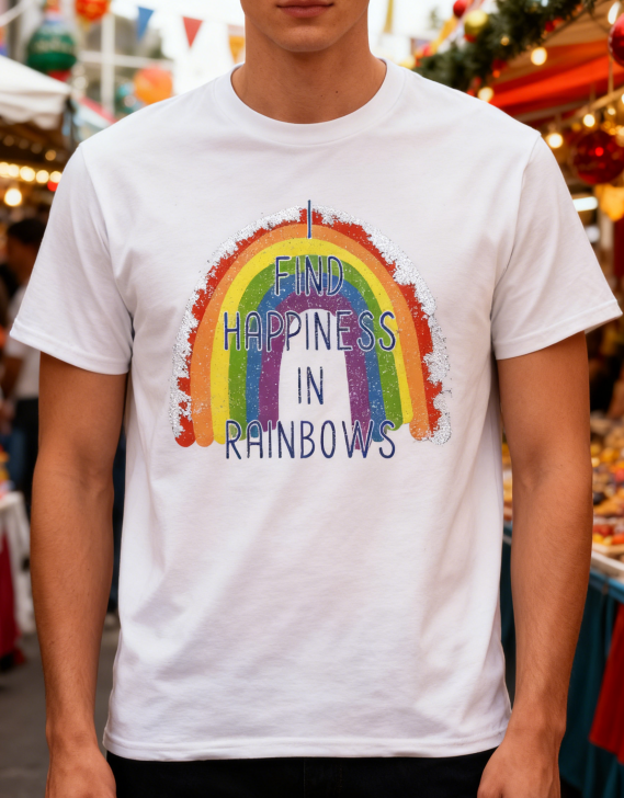 Vintage Rainbow Arch T-Shirt with Glitter Edge Design