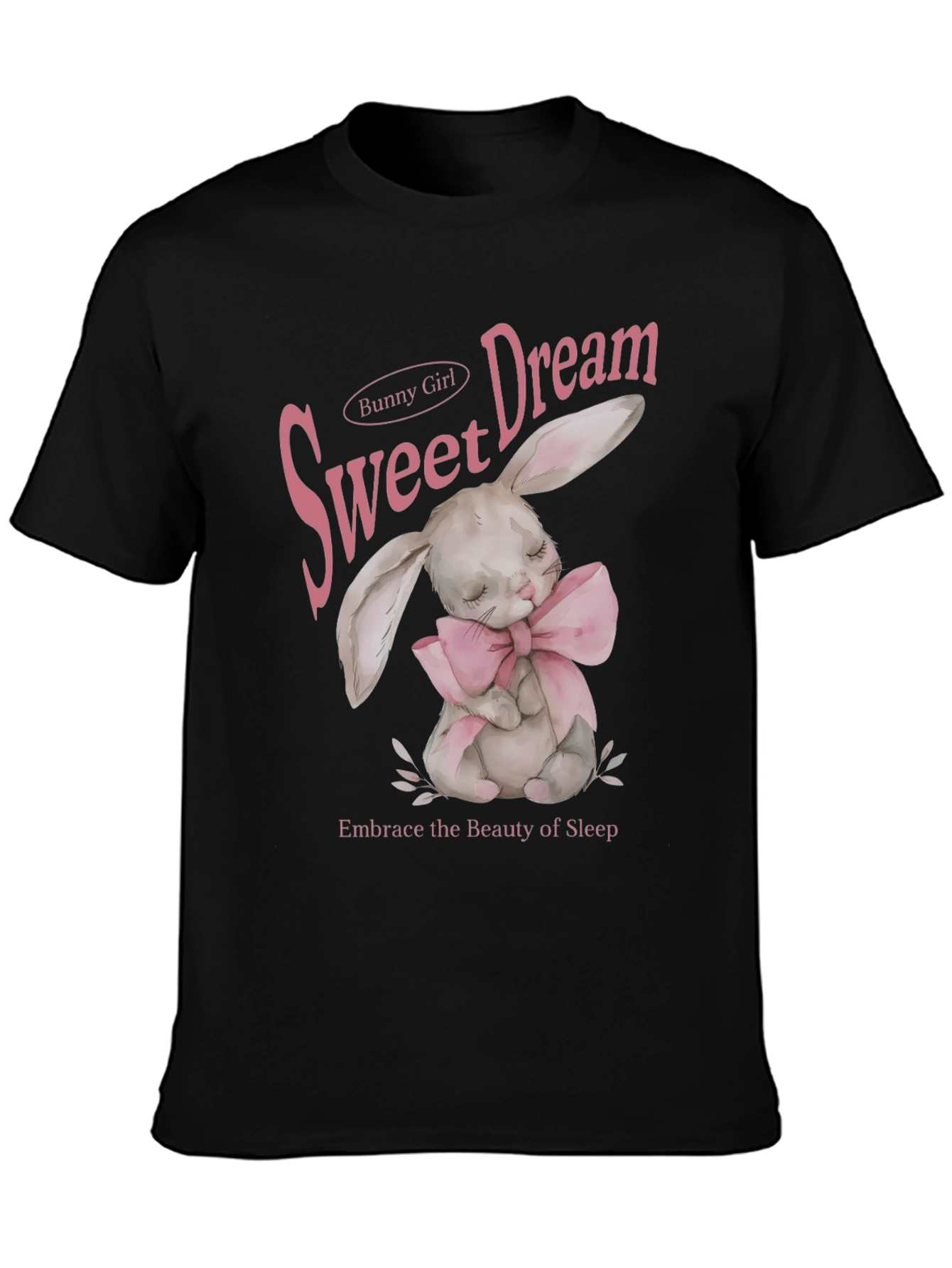 Sweet Dream Bunny Girl Black Graphic T-Shirt