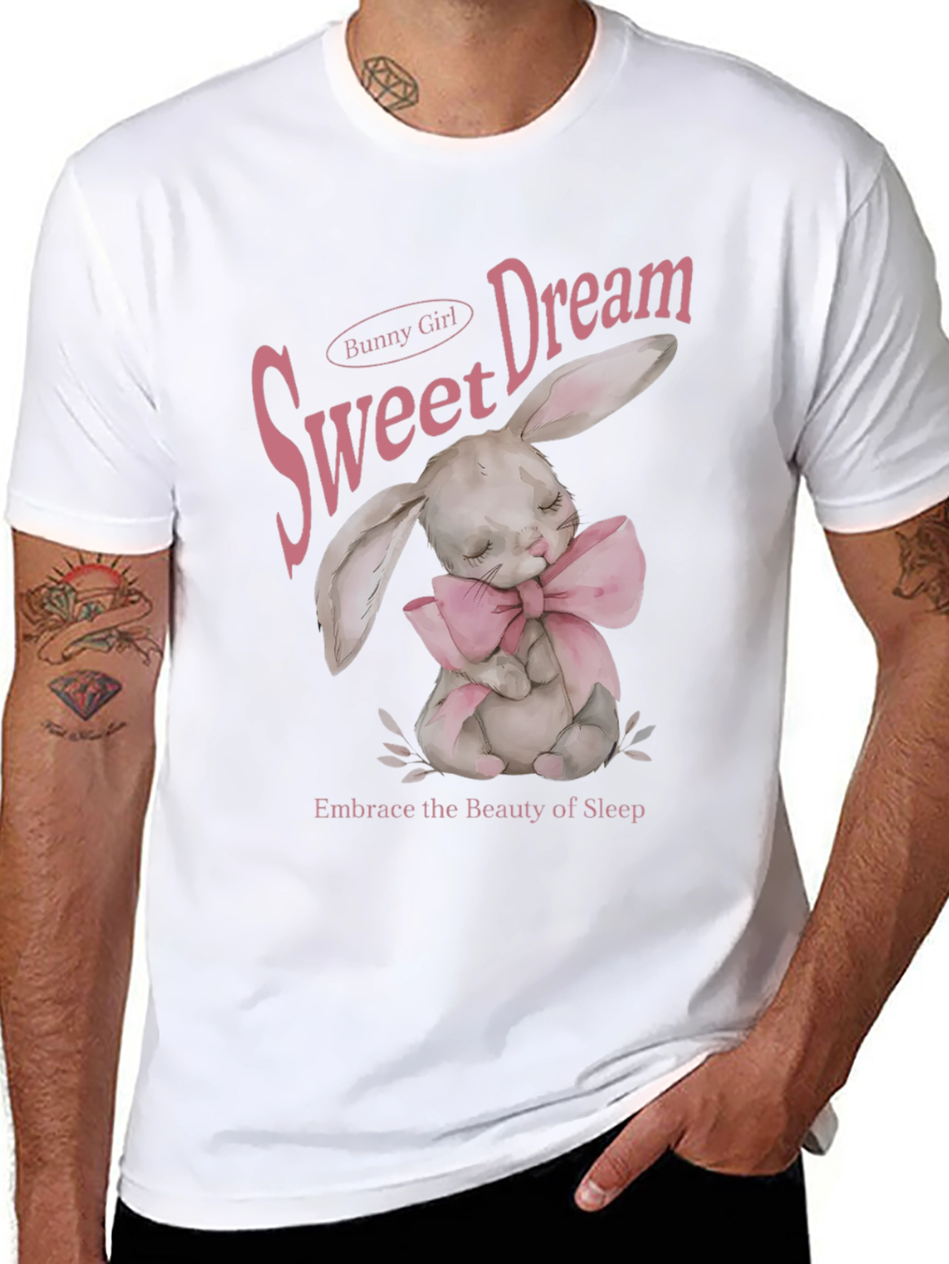 Sweet Dream Bunny Girl Black Graphic T-Shirt