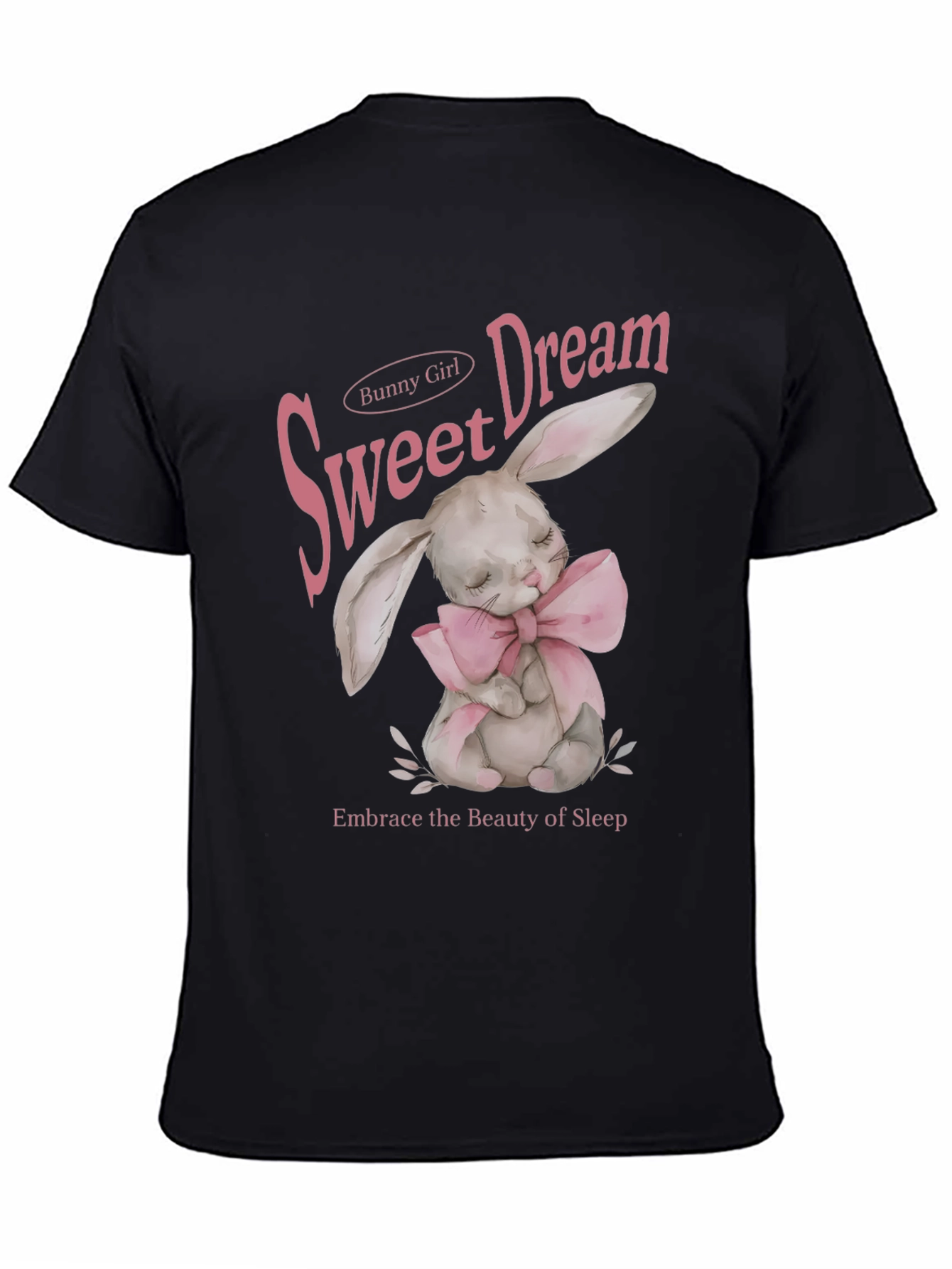 Sweet Dream Bunny Girl Black Graphic T-Shirt