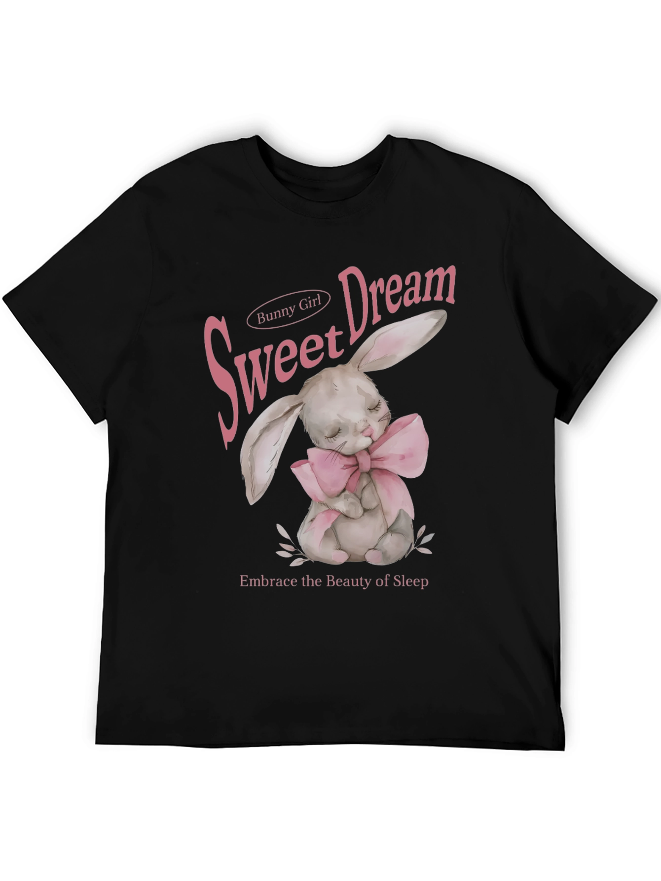 Sweet Dream Bunny Girl Black Graphic T-Shirt