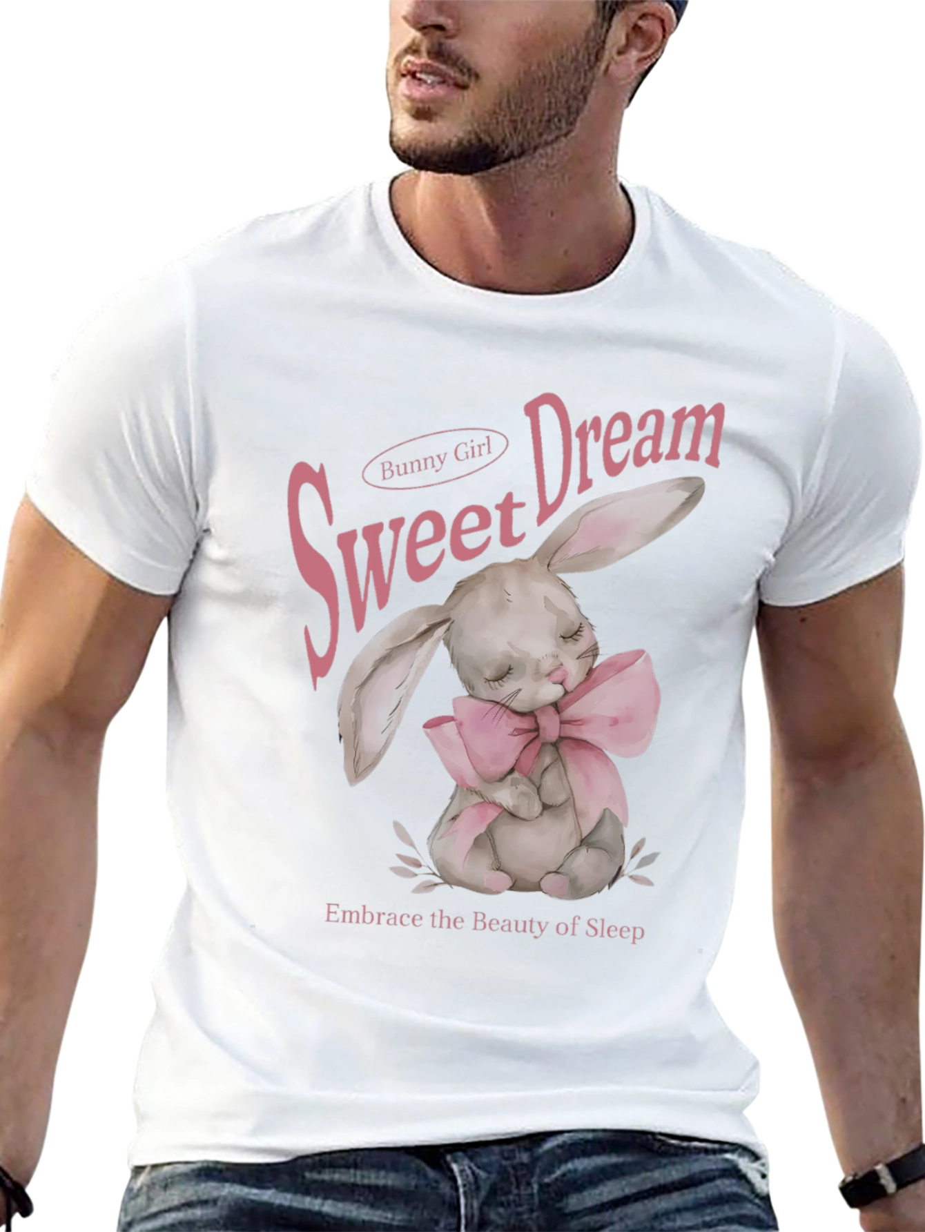 Sweet Dream Bunny Girl Black Graphic T-Shirt