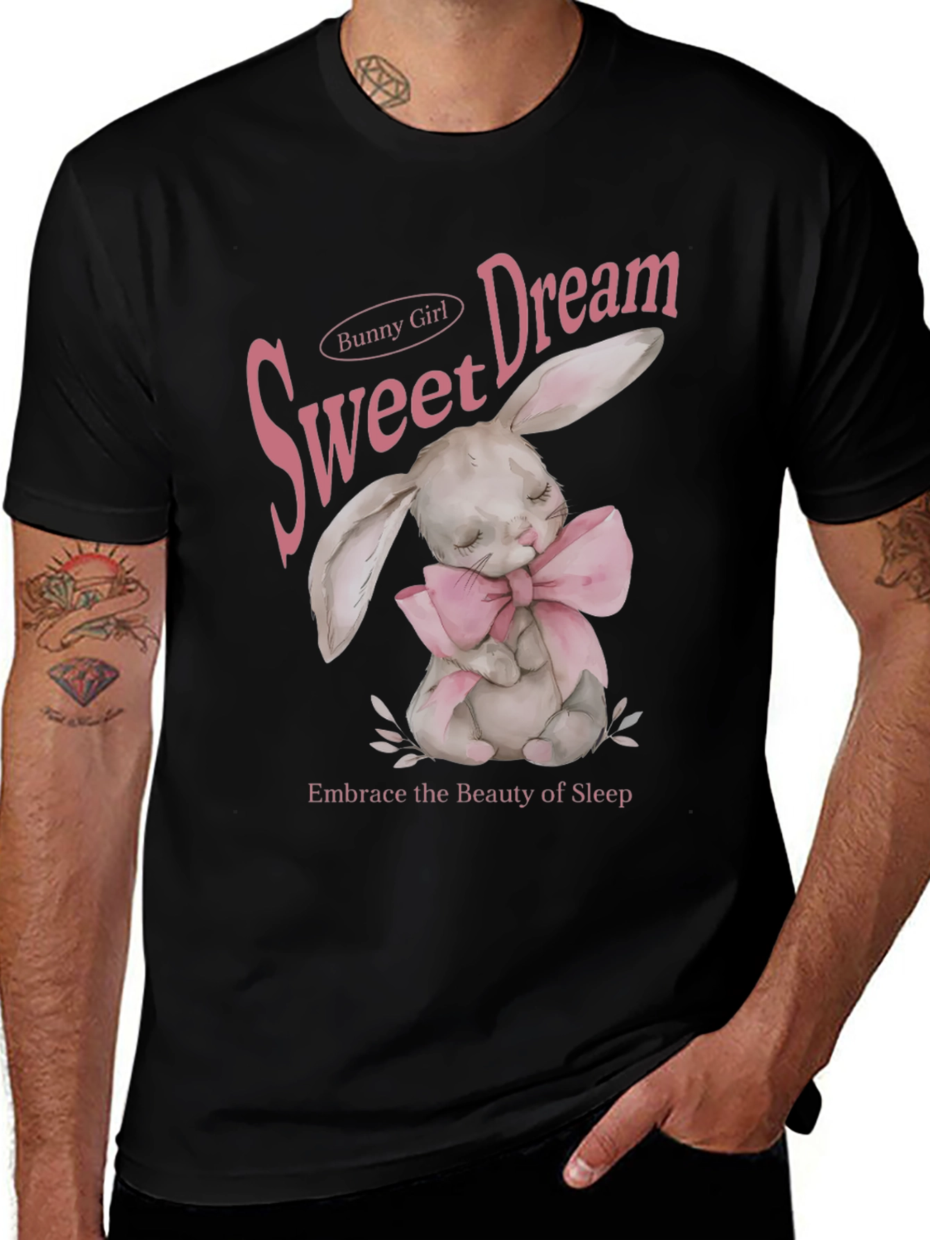 Sweet Dream Bunny Girl Black Graphic T-Shirt