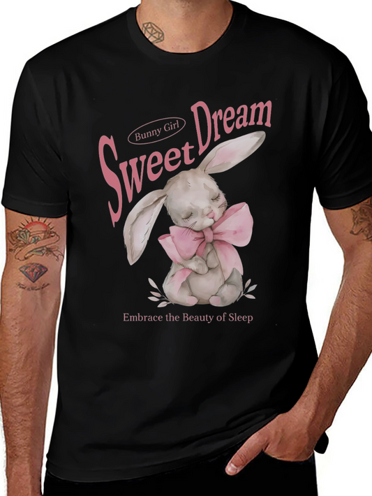 Sweet Dream Bunny Girl Black Graphic T-Shirt