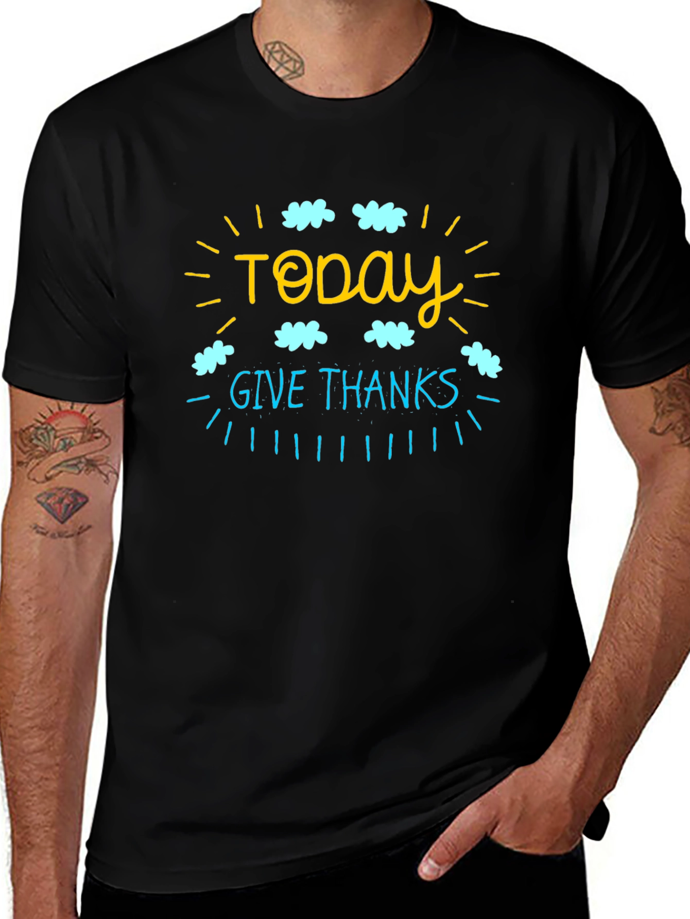 Today Give Thanks Graphic T-Shirt - Black