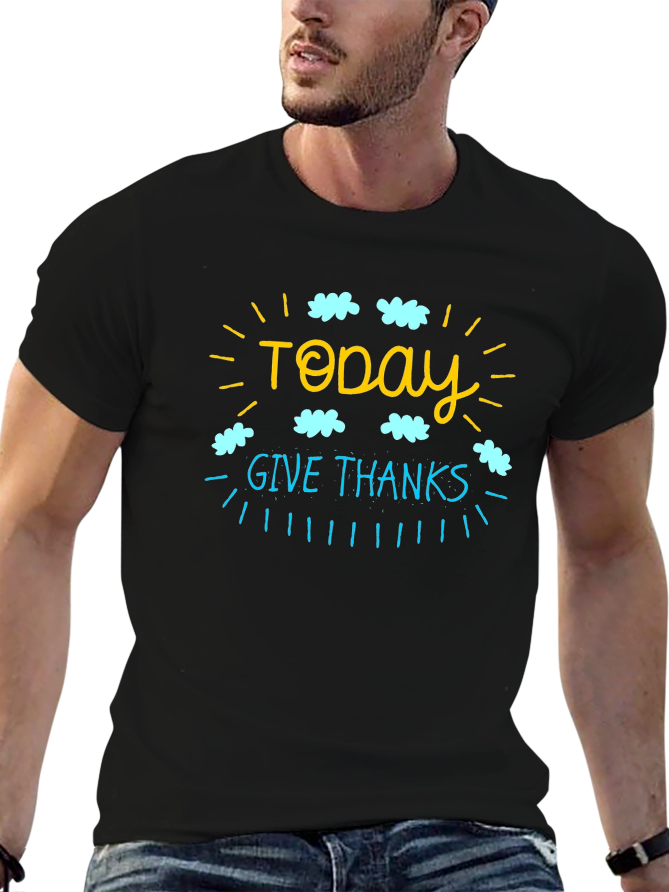 Today Give Thanks Graphic T-Shirt - Black