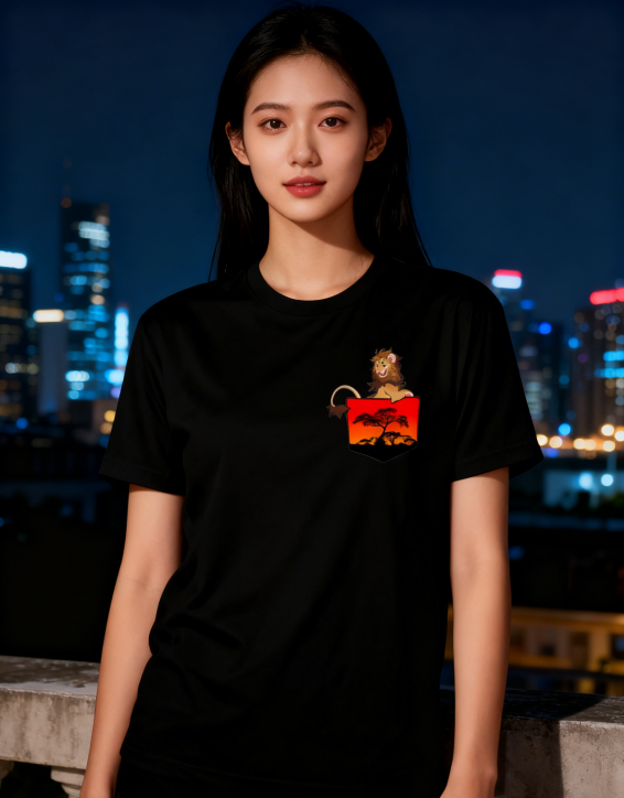 "Nocturnal Savanna" Lion Pocket Graphic Tee