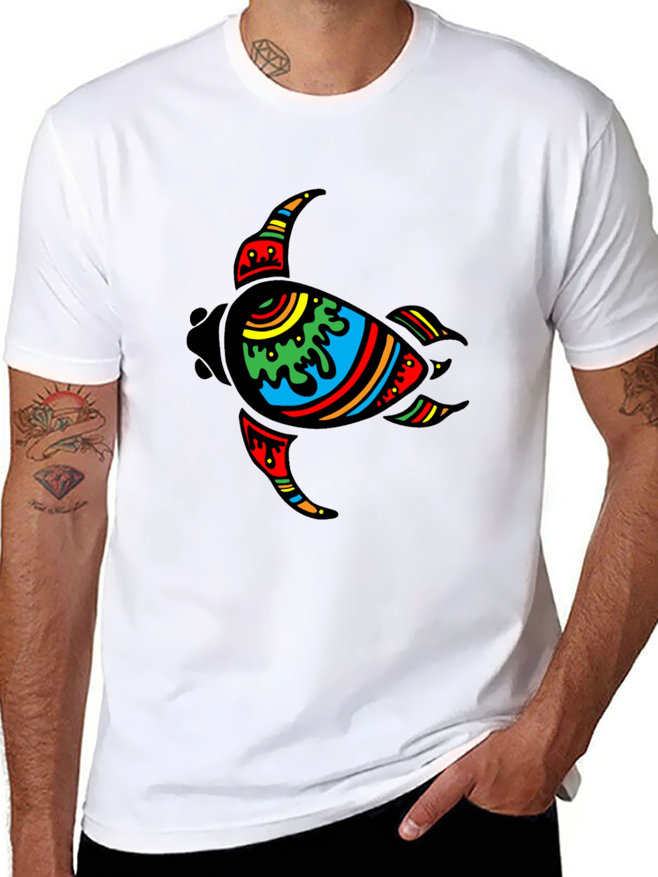 Turtle Graphic Tee - Black Cotton Casual Wear