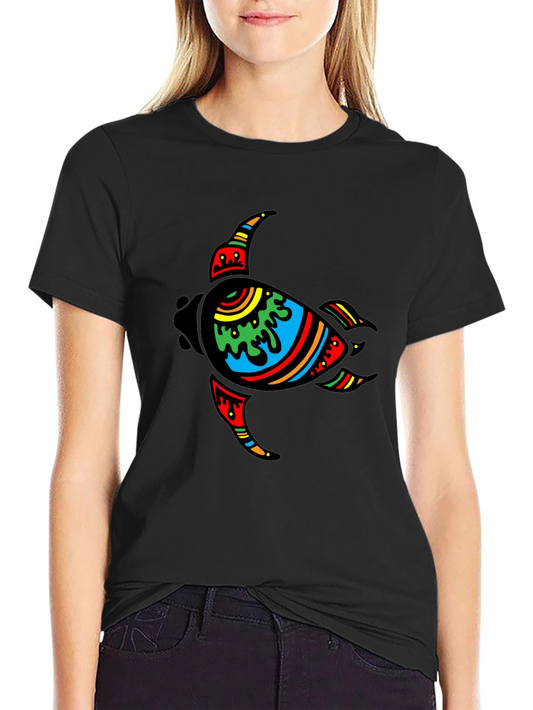 Turtle Graphic Tee - Black Cotton Casual Wear