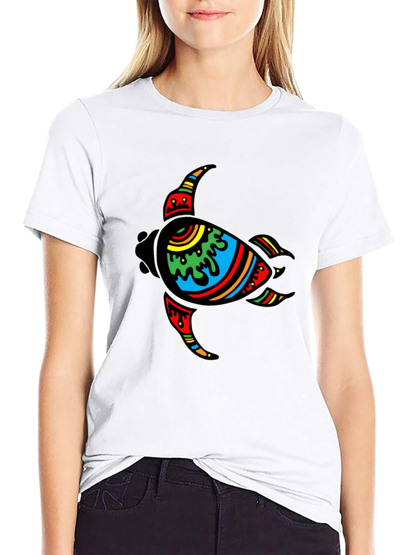 Turtle Graphic Tee - Black Cotton Casual Wear