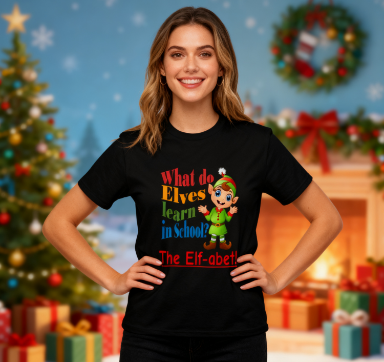 Christmas Elf Alphabet Pun T-Shirt - 100% Cotton, Festive & Casual Wear for Holiday Gatherings & Daily Style