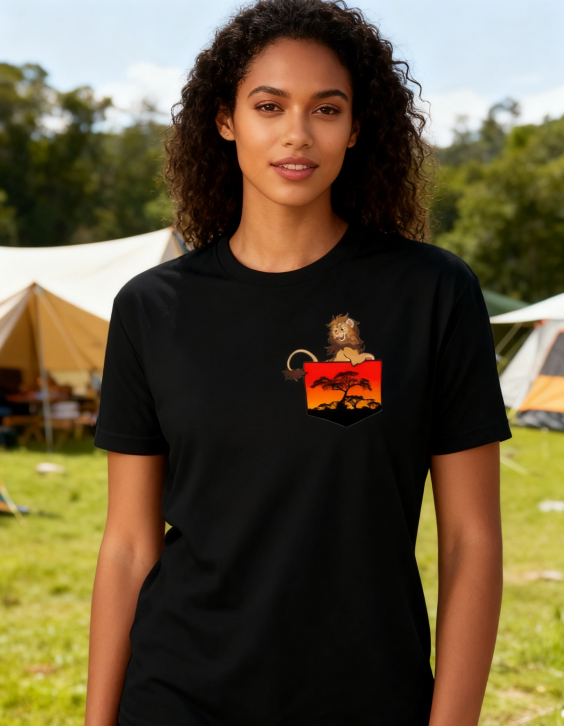 "Nocturnal Savanna" Lion Pocket Graphic Tee