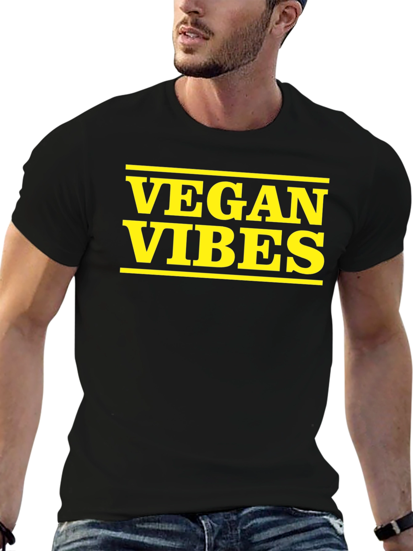 Vegan Vibes Graphic Tee - Black Cotton T-Shirt