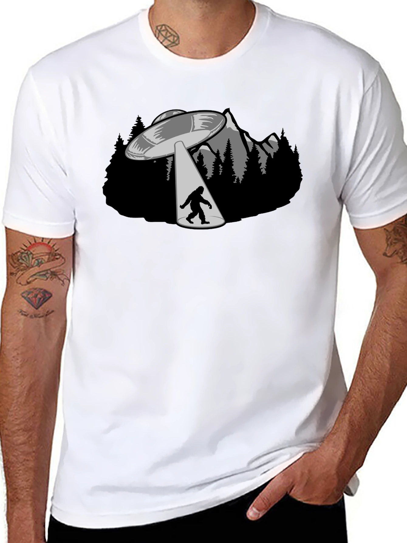 UFO Abduction Bigfoot Graphic T-Shirt
