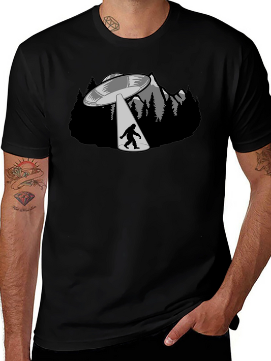 UFO Abduction Bigfoot Graphic T-Shirt