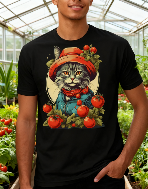 Garden Cat with Tomatoes Graphic Tee