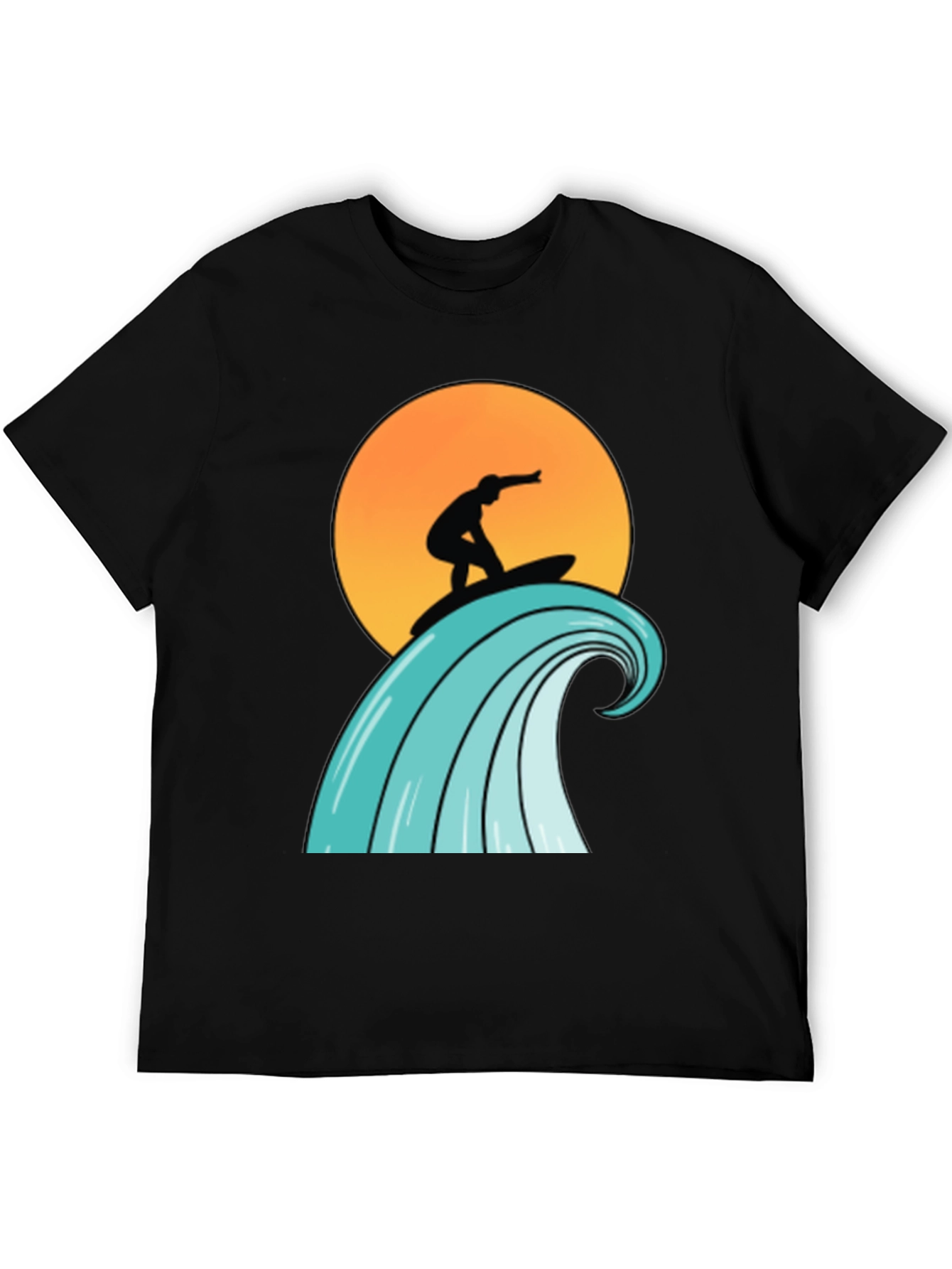 Surfer Wave Graphic Tee - Black Cotton T-Shirt