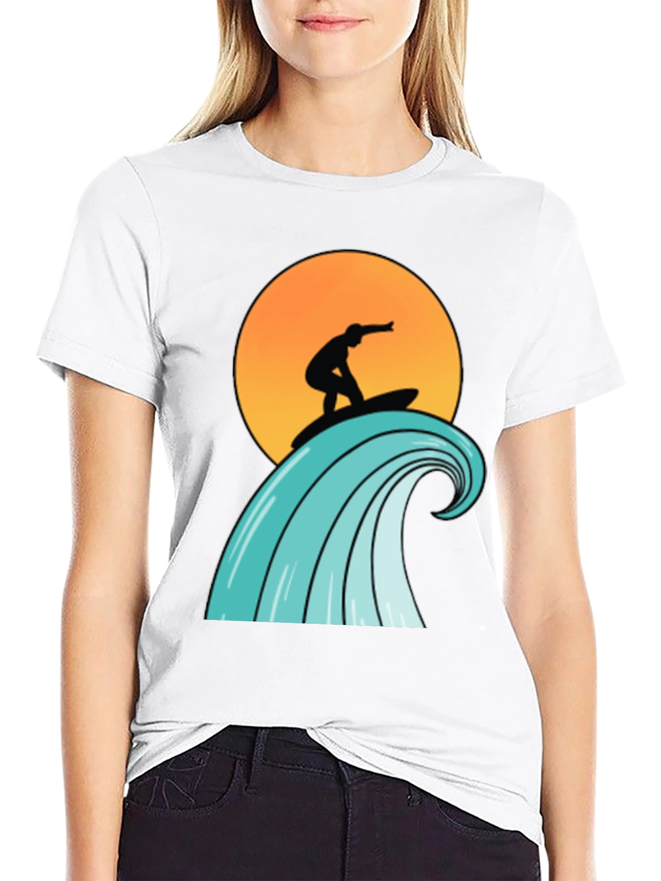 Surfer Wave Graphic Tee - Black Cotton T-Shirt