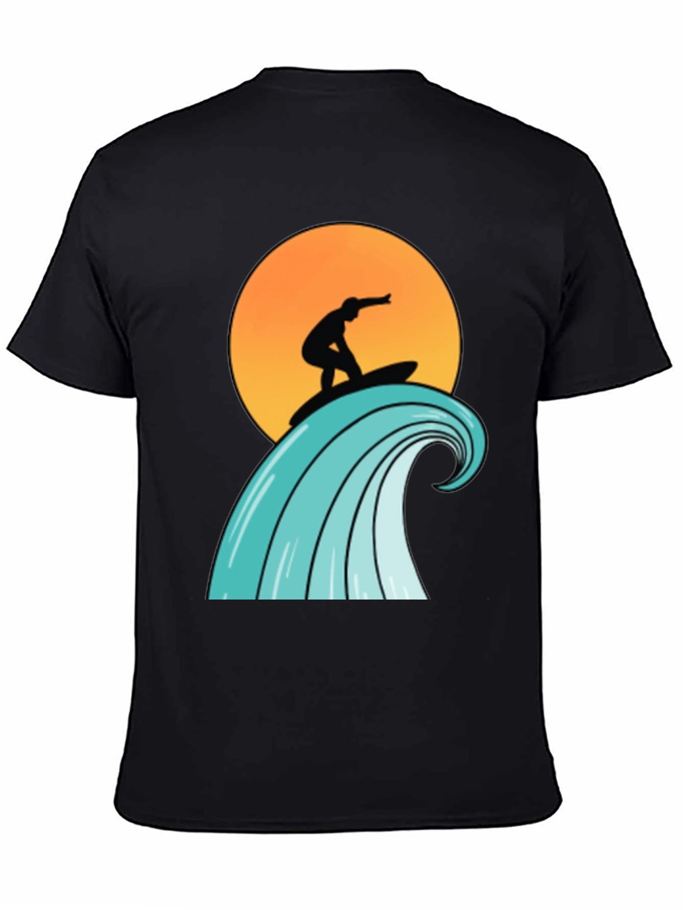 Surfer Wave Graphic Tee - Black Cotton T-Shirt