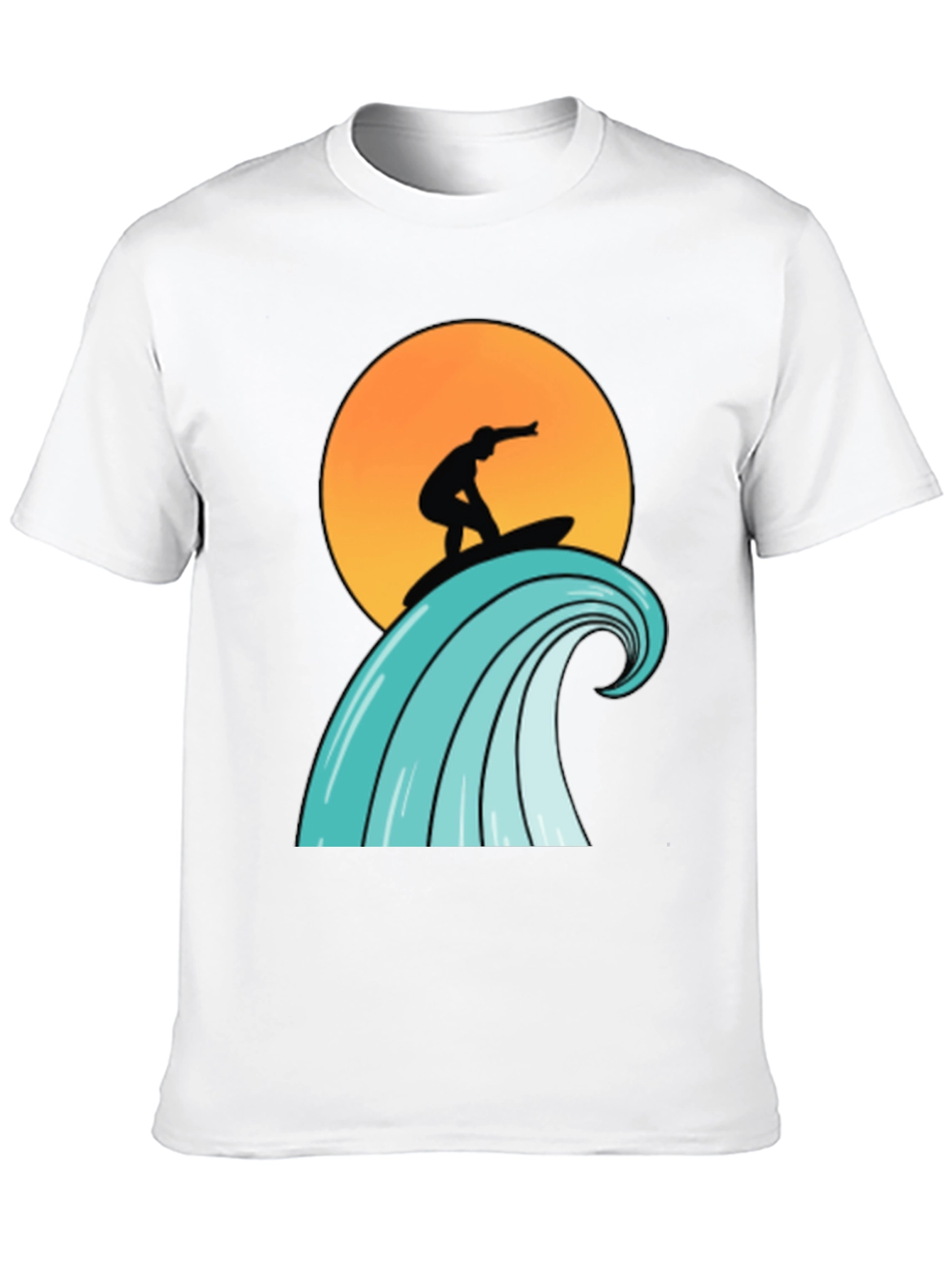 Surfer Wave Graphic Tee - Black Cotton T-Shirt